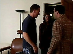 Young brunette receives a nice DP from 2 lucky friends