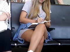 Upskirt before boarding the plane