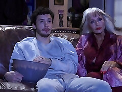 Mature babe Sally Dangelo gets ravaged by a younger dude on the bed