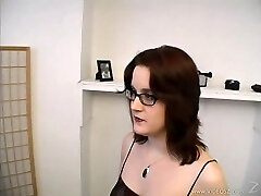 Dark-haired with big natural tits liking a hardcore dildo machine fuck