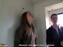 Russian brunette cutie seduces a man in the electric teach