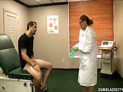 Naughty doctor with pierced nipples pleasures her patient's wood