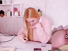 Helping my stepsister with homework but she's too distracted with vibro butt-plug in her culo!