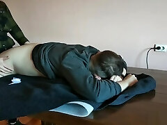 Amateur girl hard Pegging his caboose on the Table - Hot Femdom Strap-on