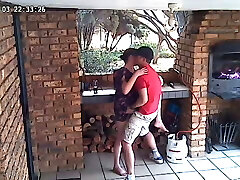 Hidden Cam: CC TV self catering accomodation couple nailing on front porch of nature reserve