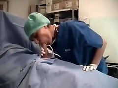 Nurse latex mitten blowjob cum