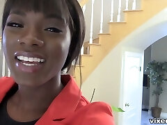Wondrous svelte black real estate dealer Ana Foxxx rides white cock on top
