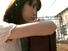 Pretty Mizuho Hata taking douche in her bathing suit