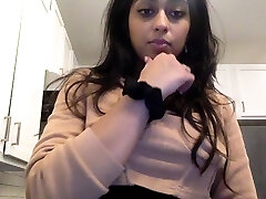 Cute fledgling brunette naughty in solo jerking show on camera