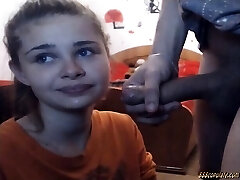 Steaming sexy teen deep throat blowjob