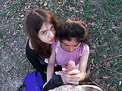 Having Fun with Two Stranger Teenagers that come back from School