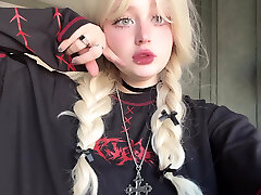 May i cum in my tights and then pack your mouth with real SQUIRT? Super-fucking-hot teenager Goth girl videocall you