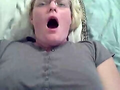 blond amateur with glasses does anal