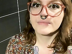 Showing off pierced puss in the bathroom