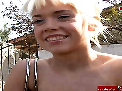 Ash-blonde Teen with natural tits and pierced nipples picked up on the street