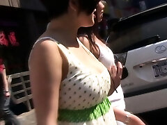 Cumming on meaty boobs outdoor