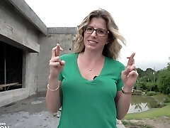 Outdoors construction video with provocative model Cory Pursue