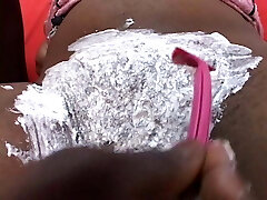 Nice tits black bitch sucking and fucking a dark-hued dong after pussy shaving
