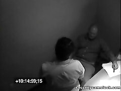 Gigantic brunette girl gives a hard blowjob to her boss