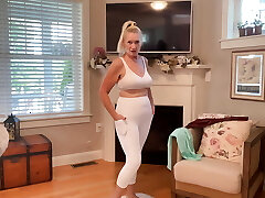 66 YEAR Aged MILF TRY ON WHITE Stretch Pants AND RED LEATHER PANTS