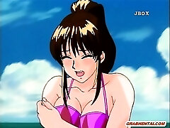 Bigboobs hentai gets rubdown in the beach