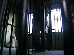 Office warden keeps kinky prisoner subdued between her pantyhose thighs