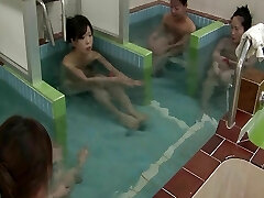 Asian babes take a shower and get fingered by a pervert guy