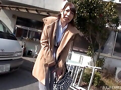 Horny shy chick Mio Kayama enjoys masturbating in a car