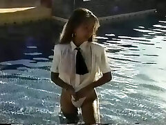 Outdoor solo scene where a excellent looking milf boasts on her sexy boobs