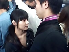 Insane Teen AV Doll On The Bus Jerks Her Boyfriend Until He Cums