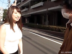 Amateur Japanese babe Akiyama Shouko teases with her enormous boobs