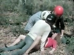 Slutty retro babe pummeled hard in public on her pussy