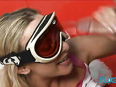 Blonde Julie bf fuck gf from behind spitting on 2 cocks