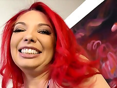 HJ busty coloredhair MILF jerks POV cock
