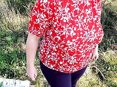 Blouse down - tits slap by the lake