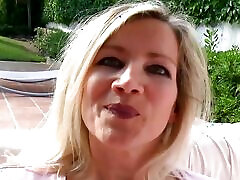 Housewife gets a hard pecker deep into her pussy and asshole by the pool