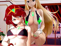 Mythra Finds Pyra Shlicking, so She Dominates Her Futa-style