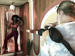 Small tits ebony Ana Foxxx poses and shows her pussy - backstage