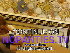 Hot Tight Pussy Skinny Redhead Braless and No Panties on The Bed gets Bored and Ignored in Black Stockings