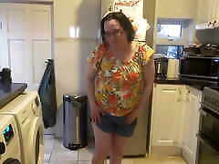 Sexy Shy Big Boobs Step-mom Stripping in Shorts in the Kitchen
