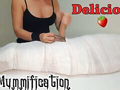 Part1 MUMMIFIED Handjob with interruption of cum for two minutes.