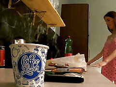 Hot german online teen synch Freshly Shaved Tight Pussy Girlfriend Flashes Pussy and Her Bare Naked Ass in the Kitchen