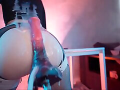 Crazy fucking machine fucks big ass babe in fishnet stockings