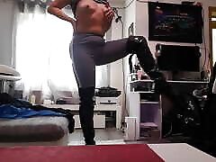 I&039;m Wearing Leggings and Long Patent Leather Boots! I Bend Over and Do Doggy Pose!