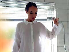 4k TRANSPARENT Dry to wet White Dress TRY ON HAUL