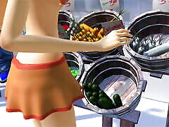 3DGSPOT - Horny Girl Gets Orgasm While Fucking Both Her Holes With Vegetables! 3D CARTOON PORN!
