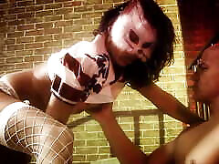 A Guy Finds a Naughty Brunette with a Kitty Mask Ready to Get a Facial