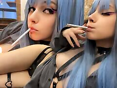 Blue Hair Step Sis pops corn for you with no bra ask me for full vid