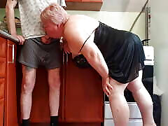 before lunch, my stepmom jerks off my dick to a cumshot