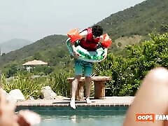 Sexy Stepsisters Lexi Lore, Kylie Rocket and Stella Luxx Fuck Clumsy Stepbro in Pool Orgy